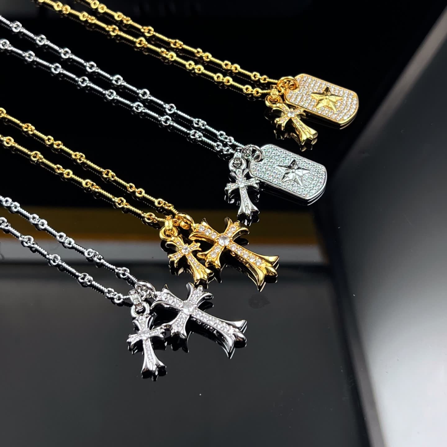 Chrome Hearts Elegant Cross and Star Pendant Necklace
